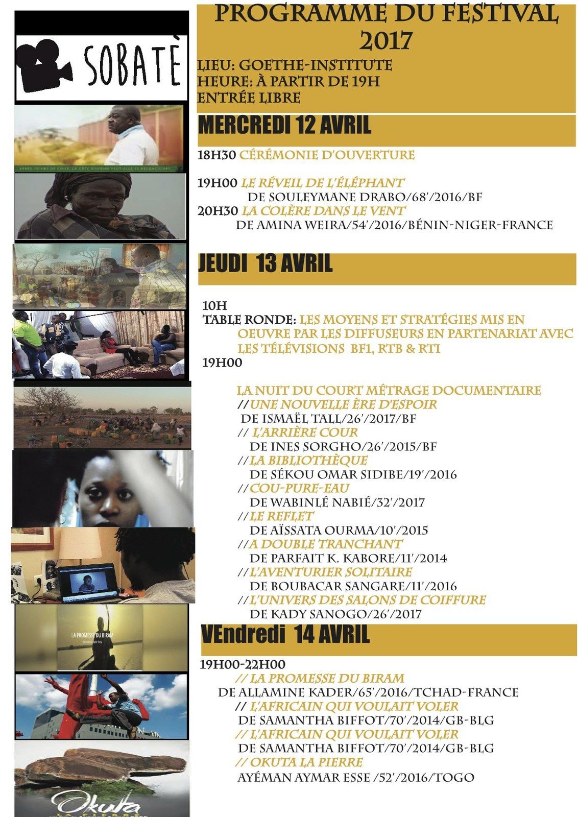 RENCONTRES SOBATÈ 2017: LE PROGRAMME
